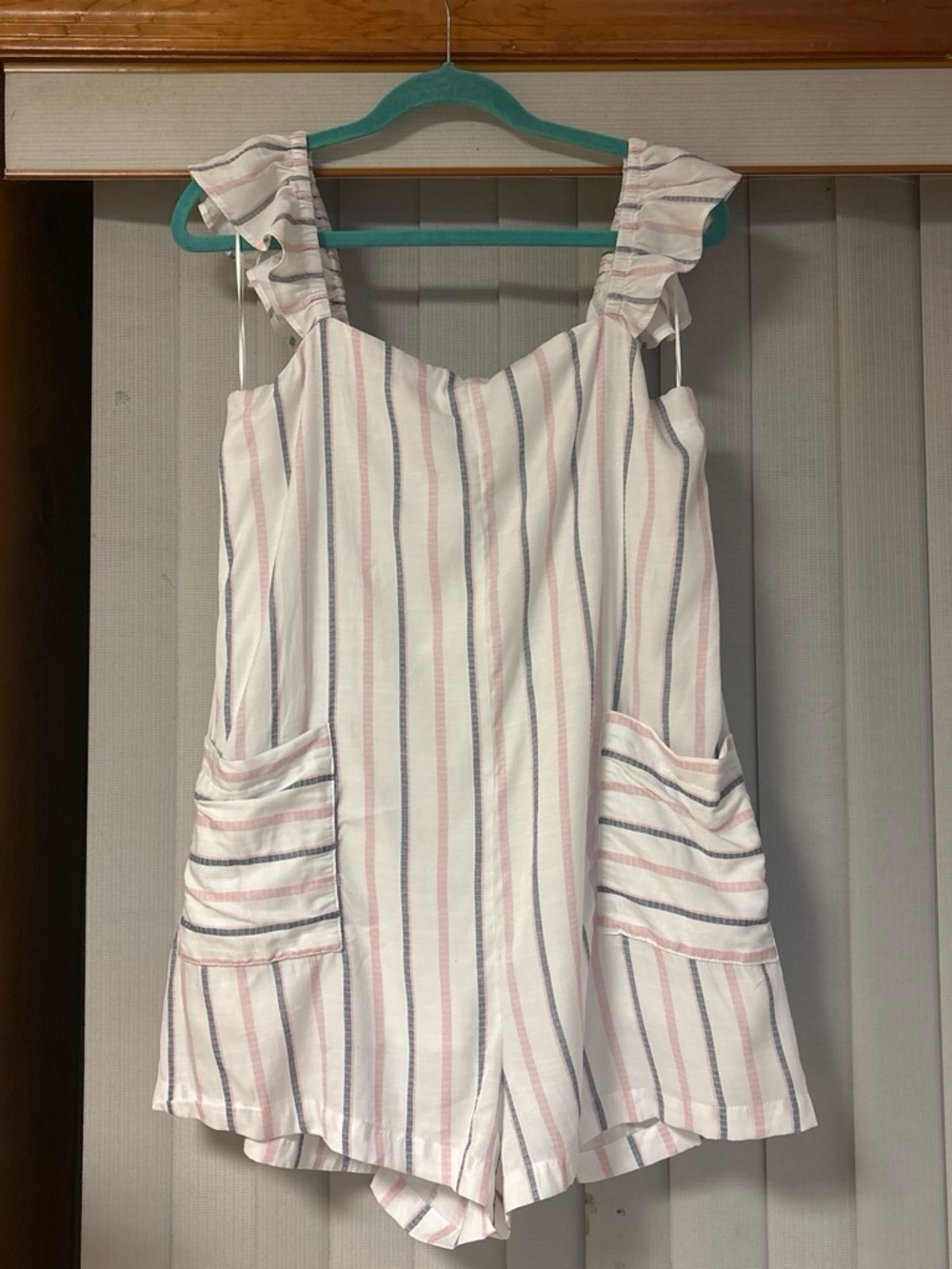 MARBLE White Romper with Pink and Blue Stripes